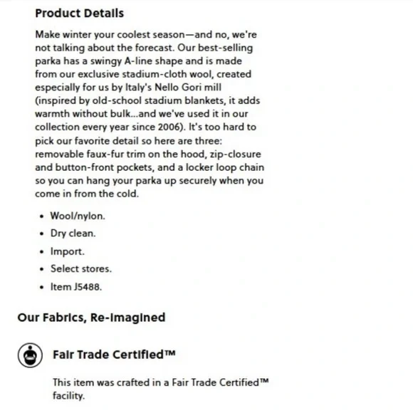 J. Crew Chateau parka in Italian stadium-cloth wool 14 Tall coat jacket - Picture 7 of 7